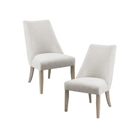 Ivory Fabric Curved Back Sleek Dining Chairs Wood Legs - Set 2